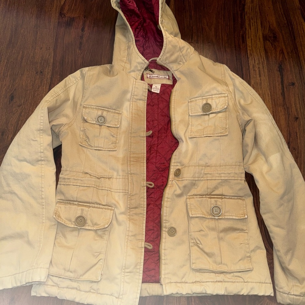 Abercrombie Beige Utility Jacket with Red Lining